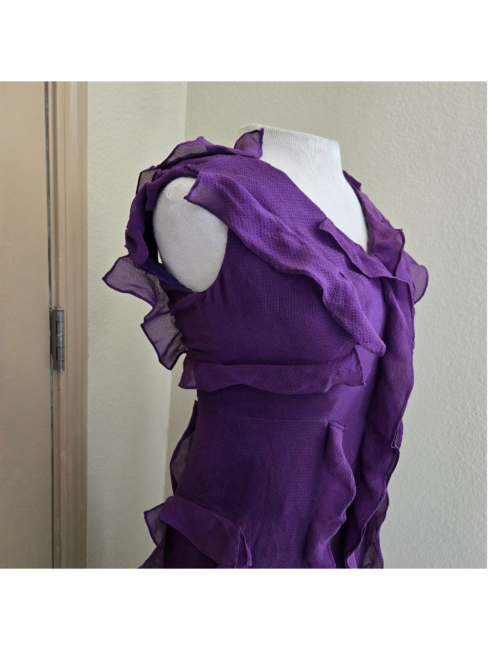 CAROLINA HERRERA Purple Ruffle Maxi Dress Size 6 - Picture 2 of 7